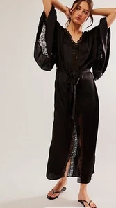 Jen’s Pirate Booty Maxi Kimono Angel Fire Kaftan Cottagecore Black Large New - Picture 1 of 13