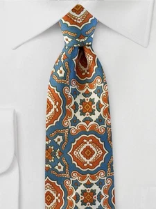 Drake's London englische Seidenkrawatte Karotte orange türkis Kathedrale verziertes Design - Bild 1 von 12