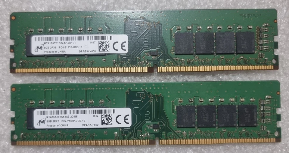 Micron 16GB 2X8GB MTA16ATF2G64AZ-2G1B1 PC4-17000 DDR4-2133P RAM memory Pc - Image 1 of 1