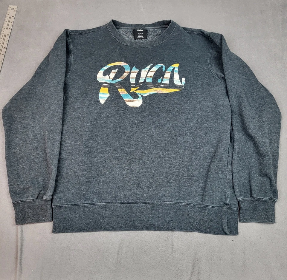 Sudadera RVCA Para Hombres Gris Medio Cuello Redondo Spellout Ligera MMA Pullover Foto 1 de 4