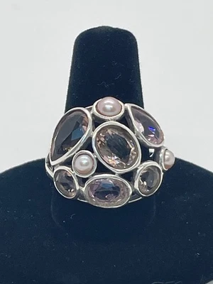Silpada Sterling Silver SWEET EMBRACE Ring R2442 Sz. 8 Pink Glass & Pearl Stones - Image 1 of 4
