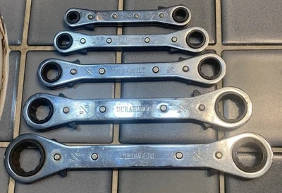 Vintage DURABUILT Set Of 5 Ratchet Reversable Boxed End Wrench Set 1/4" TO 7/8" - Image 1 of 4