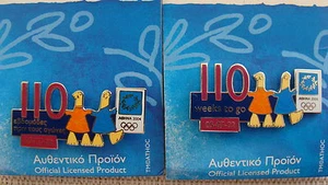 COUNTDOWN 110 WEEKS TO GO BY MASCOT (Pair) - ATHENS 2004 OLYMPIC PINS - Picture 1 of 3