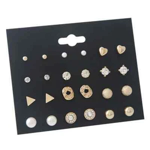 12 Pairs Heart Round Rectangle Pearl Ear Studs Earrings Crystal Shinny Gift UK - Picture 1 of 6
