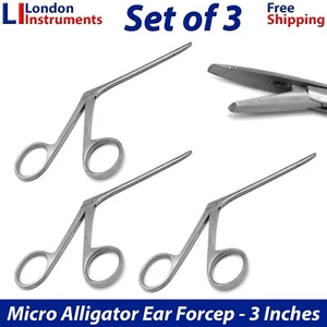 3 Pcs Surgical Micro Alligator Forceps 3" Hartman Serrated ENT Ear Sinus Tools - Picture 1 of 6
