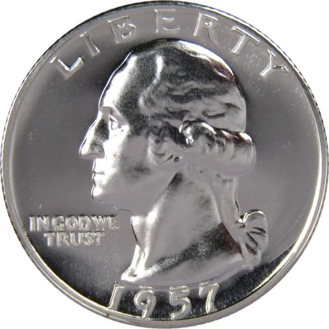 1957 Washington Quarter Choice Proof 90% Silver 25c US Coin Collectible Cover