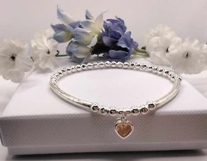 925 Sterling Silver Stretch Topaz Glass Birthstone Heart Charm Bracelet November - Picture 1 of 4