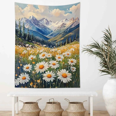 Mountain Landscape Yellow Daisy Floral Tapestry for Bedroom Living Room Dorm - Image 1 of 4