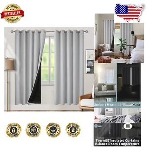 Noise Reducing Double Layer Blackout Drapes, 2 Panels, 60 x 84 Inch Light Grey - Picture 1 of 11