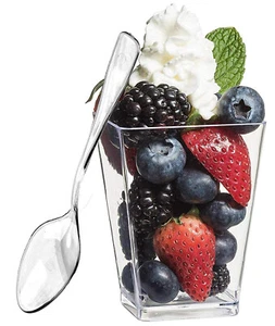 100 5 oz Plastic Dessert Cups With Spoons Appetizer Cups Yogurt Parfait Cups - Picture 1 of 1