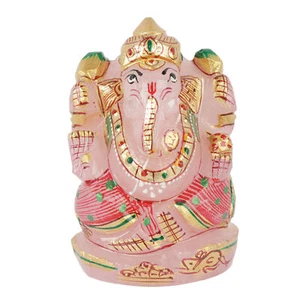 1350.15 Ct. Pink Quartz Stone Ganesh/Ganesha Statue Elephant God Figure -2 - Picture 1 of 4