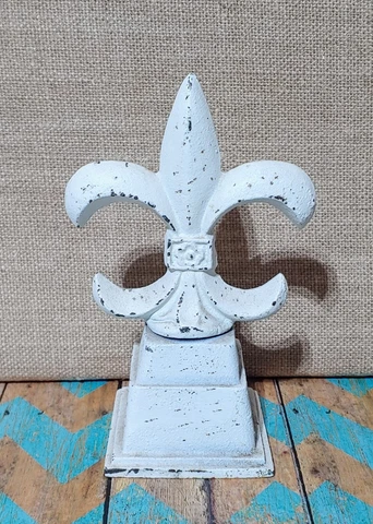 Cast Iron FLEUR DE LIS Finial Antiqued Garden Statue Home Decor Rustic Ranch 6" Cover
