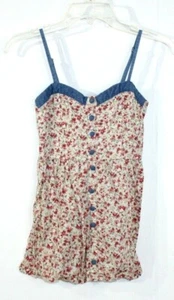 Forever 21 Women's Floral Print Blue Trim Spaghetti Strap Blouse Size M - Picture 1 of 8