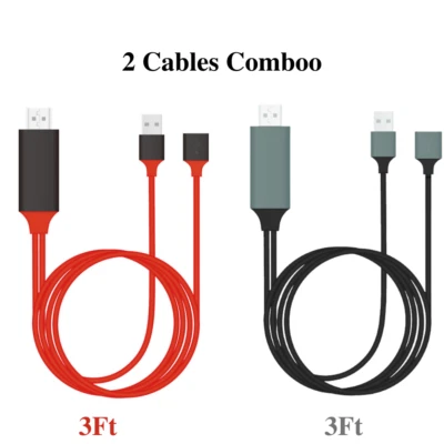 HDMI Mirroring Cable Phone to TV AV USB Adapter For Android iPhone iPad Samsung - Image 1 of 4