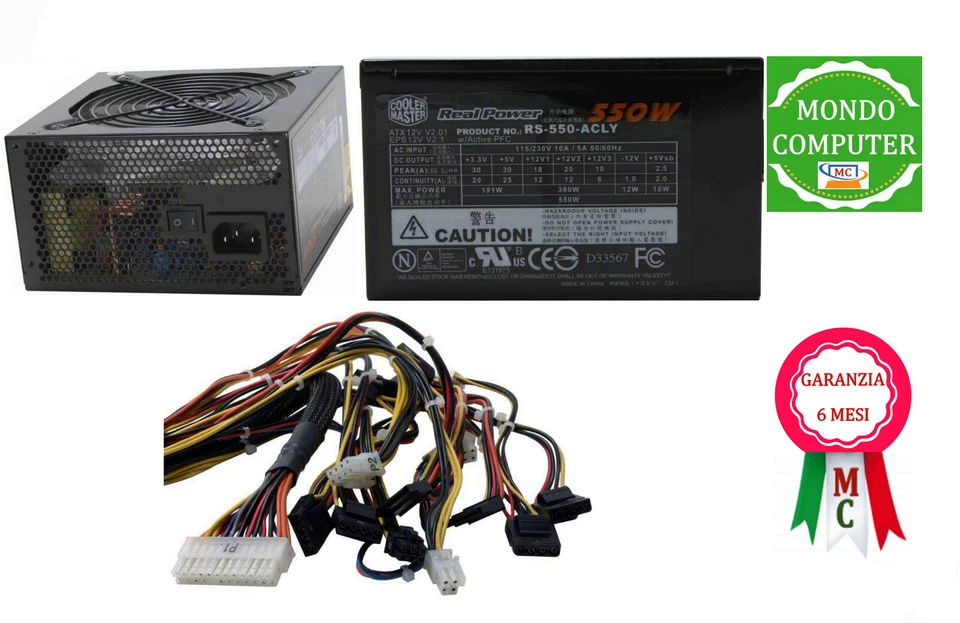 ALIMENTATORE COMPUTER FISSO  ATX  COOLER MASTER  550W  RS-550-ACLY - Immagine 1 di 1