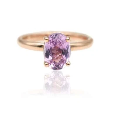 Anillo solitario de boda de kuncita de 2,10 quilates de oro rosa macizo de 14 quilates Foto 1 de 4