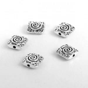 25 ANTIQUE SILVER 10mm SQUARE METAL SPACER BEADS, SPIRAL DESIGN - Bracelet (93G) - Picture 1 of 3