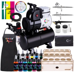 Kit de compresor de aerógrafo profesional 3X OPHIR y tanque de aire con pintura acrílica 12x - Imagen 1 de 9