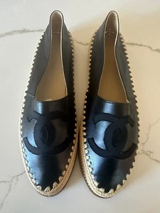 Chanel Lambskin Espadrilles Black Slip On Women’s Sz EU 41 US 10 flats Leather - Picture 1 of 3