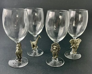 Wine Glasses Pewter Animal Shields Fort USA 4 - Picture 1 of 8