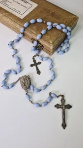 Vintage Italy Rosary Beads Pastel Blue Religious 30 inch - Foto 1 di 8