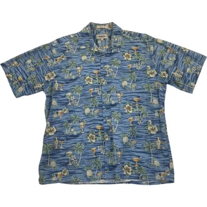 Campera Moda Hawaiian Print Short Sleeve Blue Casual Shirt Mens Large - Picture 1 of 6