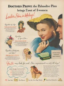 1948 Palmolive Soap Beautiful Skin Doctors Plan Pretty Lady Hat Vintage Print Ad - Picture 1 of 1