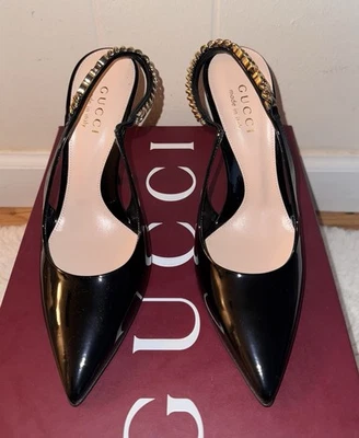 Женские туфли-лодочки Gucci Signoria размер 35 (США размер 5) блестящие черные кожа - Изображение 1 из 4