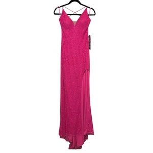 JOVANI NWT 23284 Hot Pink Fully Beaded High Slit Evening Gown Prom Dress Size 6 - Picture 1 of 13