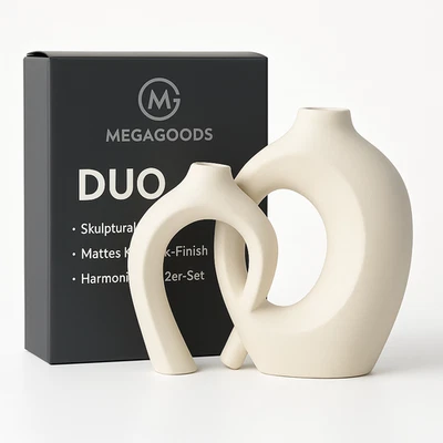 Vasen Set 2tlg Keramik Hohl Boho Modern Deko Wohnzimmer Regal DE. - Bild 1 von 4