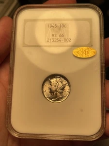1945-P MS66 NGC GOLD CAC MERCURY DIME OLD FATTY HOLDER - Picture 1 of 3