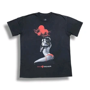 Vintage Two In The Shirt "TITS" Heartbreaker Girl Graphic Black T-Shirt Men's L - Picture 1 of 9