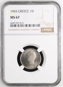 Greece 1 Drachma 1965 NGC MS 67 - Picture 1 of 2