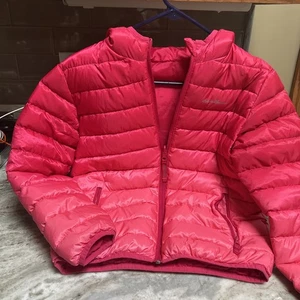Eddie Bauer Girl’s Pink Down Puffer Hooded Reversible Jacket Size M 10/12 - Picture 1 of 9