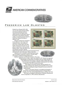 USPS PANNELLO COMMEMORATIVO #580 FREDERICK LAW OLMSTED MNH 33c BLK - Foto 1 di 1