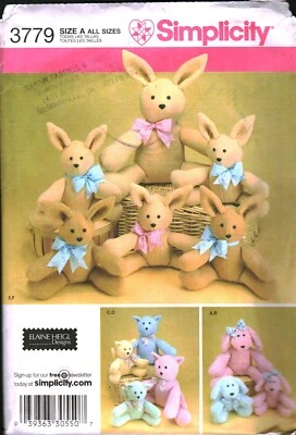 3779 Vintage Simplicity Sewing Pattern Stuffed Toy Package Teddy Bears Bunny Dog - Image 1 of 2
