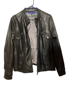 APT 9 Women's Black Faux Leather Moto Jacket Size Large - Picture 1 of 5