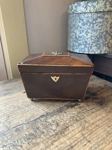 ANTIQUE 18th C Georgian Era Fancy Tea Caddy Box nacre escutcheon - Picture 1 of 13