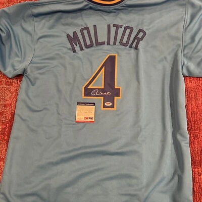 Paul Molitor Autographed Blue Milwaukee Brewers Jersey #4 PSA/DNA COA - Image 1 of 4