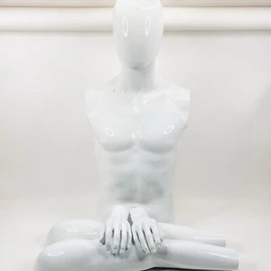 Maniquí abstracto de 1/2 cuerpo blanco brillante masculino con brazos cabeza manos tamaño completo - Imagen 1 de 11