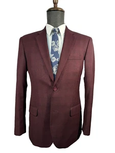 CARAVELLI Mens Burgundy ATHLETIC FIT Overcheck Sport Coat Blazer Jacket 38R - Picture 1 of 10
