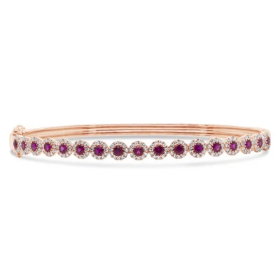 14k Rose Gold Natural Ruby Diamond Bangle Bracelet 1.45 TCW - Image 1 of 2