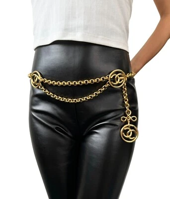 CHANEL Vintage 93P CC Logotipo Corrente Cinto Acessório Ouro Metal Charme Classificação AB - Imagem 1 de 4
