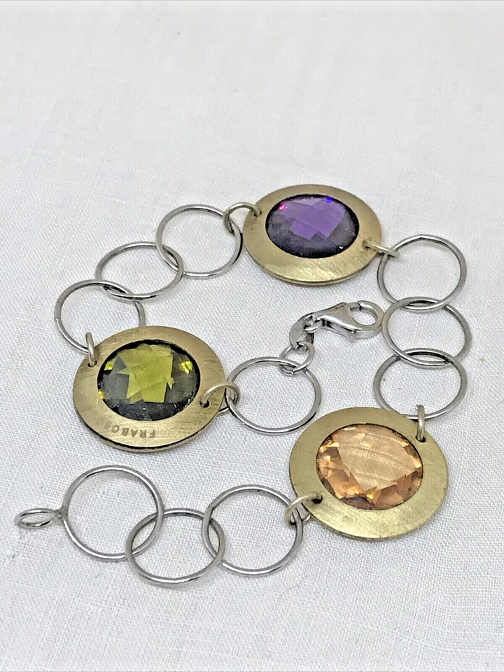 FRABOSO BRACCIALE IN ARGENTO CON PIETRE COLORATE E BORDO DORATO SATINATO - Immagine 1 di 4