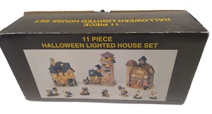 Halloween Town Vintage 11 Pezzi Illuminato Spettrale Halloween Villaggio Set Ceramica - Foto 1 di 23