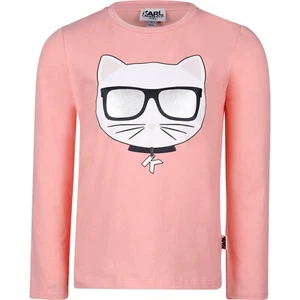 KARL LAGERFELD Girls Pink Cat Logo Long Sleeve Graphic T-Shirt 15-16 Years BNWT - Picture 1 of 2