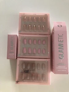 LOT x 3 GLAMNETIC Press-on nails PINK almond + glue + nail remover $80 value - Picture 1 of 6