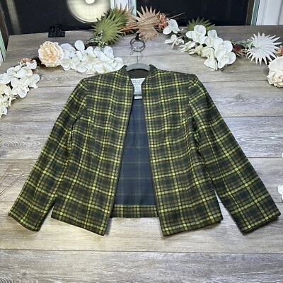 Chaqueta Vintage Jessica Howard Talla 10 Pequeña Frente Abierto Forrada Verde Tweed Mujer Foto 1 de 4