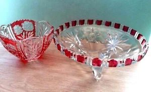 Vintage Clea Kristall & Rot Glas Servierschale Süßigkeiten Obst Keks Schale Keramik - Bild 1 von 7