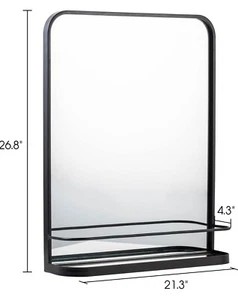 Black Bathroom Vanity Mirror with Shelf Metal Frame Rounded Corners 26.8 x 21.3" - Picture 1 of 7